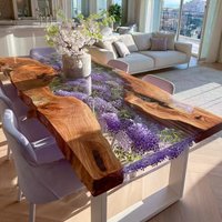 &c Customizable Modern Crystal Clear Epoxy Resin Dining Table Set with Solid Wood Top and Metal Legs for Hotels