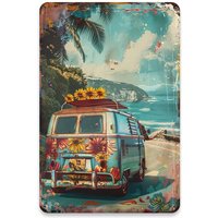 1pc Vintage Van Metal Wall Art, 20.32x30.48cm - Retro Floral & Ocean Scene Decor for Home, Office, Gym, Cafe, Garage - Durabl