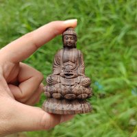 1 Piece Wooden Lotus-Sitting Buddha Statue, Wood Carving of Vairocana Buddha, Shakyamuni Buddha Figurine, Zen-Inspired Craft Ornament