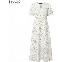 Fashion Summer Short Sleeve Women Dress ZANZEA Lace Patchwork Long Dresses Floral Print Sundress OL Work Streetwear Vestidos