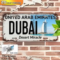 2D Flat, 1pc Dubai UAE Vintage Metal Sign - 15.24cm x 30.48cm Retro Arabic & English Wall Art Plaque for Home, Bar, Office - Tra