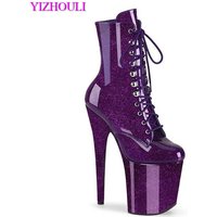 Sparkly material ankle boots, 20 cm high heels pole dancing thick platform sexy nightclub runway boots