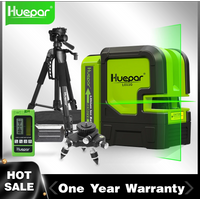 Huepar 2 lines Laser Level Kit Osram Diode Green Beam Self-leveling Cross Line Li-ion Battery with Pulse Mode Tripod Laser Tools