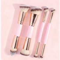 4Pcs Professional Facial Double-Ended Makeup Brush Set With Paper Box,Bevel&Taper Foundation Brush Contour Brush Blush Brush Pow