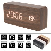 1pc Wooden Digital Alarm Clock with LED Clock with Time, Date,Temperature, Desk Clocks for Office,Bedside Clock,Wooden LED Clock