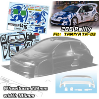 Hohe qualität 1/10 206 Rally RC PC körper shell lampenschirm Radstand 237mm breite 185mm Transparent körper shell fit TAMIYA TA-03