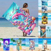 1pc Ultra Soft Quick-Dry Beach Towels with Cute Ocean & Animal Prints for Summer Vacation