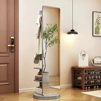 360° Rotating Full Length Mirror with Coat Rack Hooks and Shelves Freestanding Dressing Mirror for Bedroom Entryway