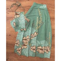 Two Piece Set Women Outfit 2024 Summer Palm Leaf Floral Print Backless Halter Sleeveless Top & Casual Pleated Vacation Skirt Set