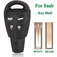 Jingyuqin 4 Buttons For Saab 9-3 93 2003-2007 Fob Remote Smart Car Key Shell Case Uncut WT47T / HU100 Blade Replacement