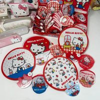 1Pcs Genuine Sanrio Hello Kitty Folding Reflective Hand Fan Collapsible Handheld Fan Pink Red for Summer Beach Travel Girls Gift