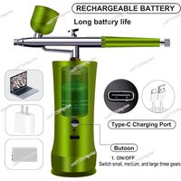 Cordless Airbrush Kit Rechargeable Portable Handheld Spray Gun for Nail Art Makeup Painting Cake Decor