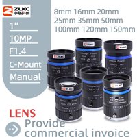 ZLKC 10MP Lens FA F1.4 Large Aperture 1 Inch C Mount Camera Lens 100mm 16mm 20mm 25mm 35mm 50mm Fixed Focus Machine Vision Lens
