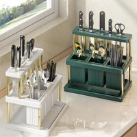 1PC Cutter and Cutlery Drying Rack Space Saving Utensil Holder with Removable Water Catch Tray Kitchen Organizer Drainer