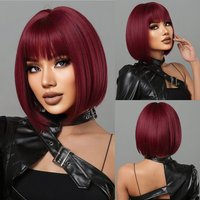 Kurze Wein rot Bob Perücken für Frauen Burgunder Bob Perücken mit dicken Pony hitze beständige synthetische Perücke