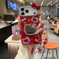 Sanrio Hello Kitty Bling Glitter Makeup Mirror Phone Case For iPhone 17 16 15 14 13 12 11 Pro Max 3D Cute Cartoon Hard Cover