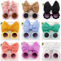 Sonne Blume Sonnenbrille Bogen Haarband Set Nette Baby Mädchen Haar Zubehör Neugeborenen Kopf Bands Sommer Strand Fotografie Requisiten 2Pcs