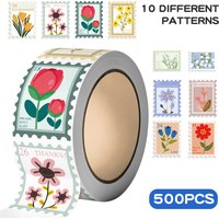 500pcs Flower Stamp Roll Stickers Aesthetic Graffiti Decal DIY Scrapbook Guitar Luggage Fridge Skateboard Stickers For Students