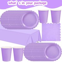 Light Purple Birthday Party Supplies Lavender Tableware Cup Plate Napkin Tablecloth for Wedding Birthday Baby Shower Decor