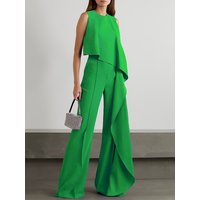 Spring Summer Jumpsuits for Women Plain Elegant Office Lady Solid Color Loose Ruched One Shoulder Split Hem Wide Leg Jumpsuit