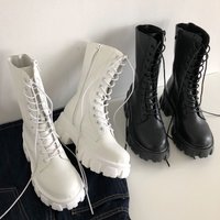 Nouveau mi-mollet bottes femmes automne hiver mode à lacets dames Chelsea fermeture éclair Botas Mujer bottes sport plate-forme talon dames chaussures