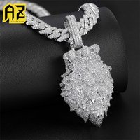 Anztilam Kubanische Kette Löwenanhänger Iced-Out Anhänger Halskette für Männer Lange Gliederkette für Frauen Messing Zirkon Hip-Hop-Schmuck Kostenloser Versand