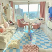 Modern Pink Living Room Carpet Ins Plaid Plush Soft Girls Bedroom Carpets Fashion Large Area Cloakroom Decorative Rug ํํฌ ๋ฌ๊ทธ
