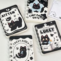 Kawai Black Kitten A7 Coil Notebook Student Portable Notepad Cartoon Cute Creative Simple Horizontal Line Office School Supplies
