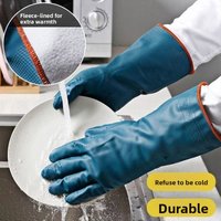 Fleece Lined Dishwashing Gloves Reusable Rubber Cleaning Waterproof & Thermal Insulated Household Gloves for Kitchen Laundry