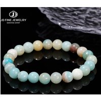 JD Natural Stone 3A Amazonite Round Beaded Bracelet Women Fashion Single Circle Stretch Rope Bracelet Healing Stone Jewelry Gift