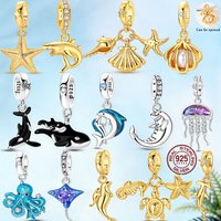 Original 925 Silver Summer Series Charms Beads Fit Bracelet DIY Dolphin Shark Sea Turtle Sea Star Pendant For Woman Jewelry