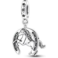 925 Sterling Silver Running Horse and Horseshoe Charms Bead Fit Original Bracelet DIY Women Jewelry