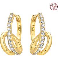 925 Sterling Silver Interlocking Double Hoop Huggie Earrings Paved Clear Cubic Zirconia Infinity Twist Closure Hoops Jewelry
