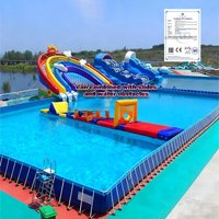 PVC Outdoor Kid Adult Rectangular Metal Steel Frame Pool Water Park Swimming Pool with Inflatable Slide and Obstacle Course