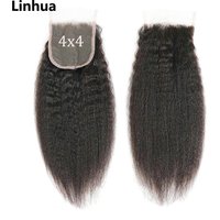 Kinky Straight 4x4 Lace Frontal Closure 100% Human Hair Yaki Straight 4x4 Lace Frontal Preplucked Natural Black for Women