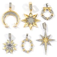 1 Piece Brass Charms Star Moon Oval 18K Gold Plated&Silver Plated Two Tone Clear Cubic Zirconia Pendants For DIY Necklace Making