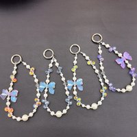 Mobile Phone Lanyard Bow Tie Bracelet, Beaded Bag Pendant Crystal Camera Keychain Decoration Universal Wrist Short Style