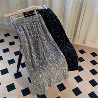 Shiny Velvet Sequin Half-length Slim Fit Straight Skirt High Waist Long Skirt Back Split Atmosphere New Style Women's Fashion