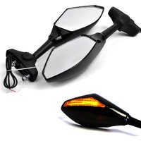 1Pair Motorcycle Handlebar Mount Rearview Mirror With LED Turn Signal Lights for Yamaha YZF R1 R6 2000-2008 YZF R6S 2006-200
