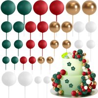 32Pcs Christmas Ball Cake Topper Decorations Foam Balls Cake Picks Cake Topper Balls Cake Decorations for Wedding Party Birthday