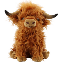 25cm Simulation Highland Cow Stuffed Animals Plush Toy Fluffy Bull Animal Doll Soft Gift for Kids Boys Girls, 10 Inches Tall