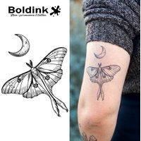 Boldink Lunar Moth and Crescent Moon Temporary Tattoo,Lasts To 15 Days New Technology Magic Waterproof Semi Permanent Sticker.