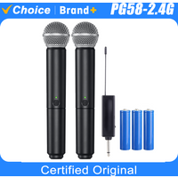 Professional 2 Channel Wireless Handheld Dynamic Microphone System with Rechargeable Receiver for Wedding Party Karaoke Church