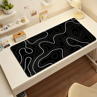 Black Abstract Terrain Mouse Pad Large Non-Slip Waterproof Mat Stitched Edge Keyboard Pad for Gaming Daily Office