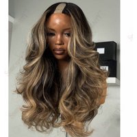 Black Honey Blonde Hightlight U Part Wig Body Wave Human Hair Adjustable With Clips Glueless Easy Install V Part Wig for Women image 3