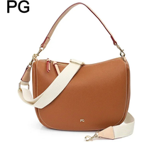 PG Dual Zipper Saddle Hobo Bag Women Detachable Dual Straps Metal Logo Fashion Casual Work Daily Purses