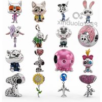 Disney 925 Silver Crazy Animal Rabbit Fox Charm Suitable for Snake Bone DIY Bracelet Necklace for Ladies' Jewelry