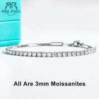 AnuJewel 3mm Moissanite Tennis Bracelet On Hand 925 Sterling Silver Lab Created Diamond 16+4cm Adjustable Bracelets For Woman
