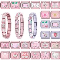 Fashion Pink Purple Romantic Cherry Heart Shiny Italian Charm Links Fit 9mm Bracelet Stainless Steel DIY Making Jewelry Gifts