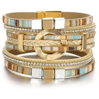 ALLYES Boho Braided Leather Bracelet for Women Vintage Inlaid Rhinestone Colorful Multilayer Wrap Wide Bracelets Ethnic Jewelry